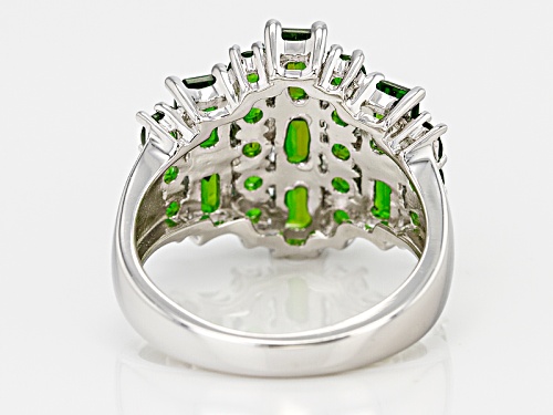 3.32ctw Emerald Cut And Round Russian Chrome Diopside Sterling Silver Ring - Size 5