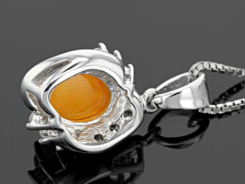 .85ct Oval Cabochon Orange Ethiopian Opal With .47ctw White Zircon Silver Pendant With Chain