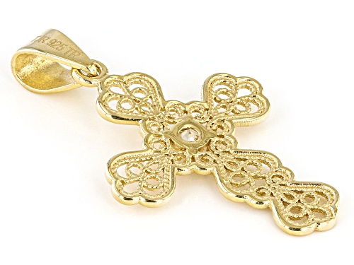 Artisan Collection of Turkey™ .10ct White Zircon 18k Yellow Gold Over Silver Cross Charm Pendant