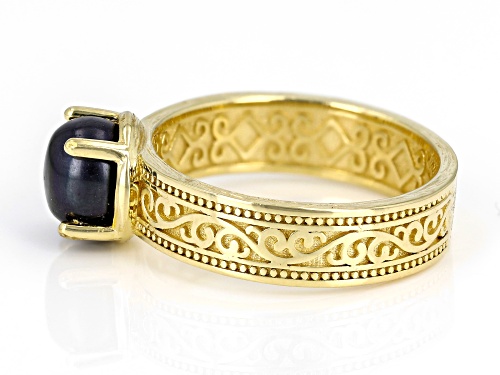 Artisan Collection of Turkey™ 7mm Black Cultured Freshwater Pearl 18k Yellow Gold Over Silver Ring - Size 10