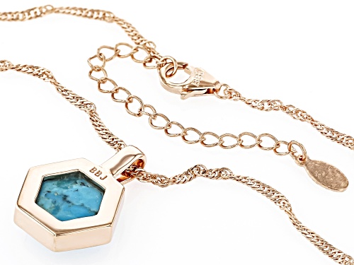 Timna Jewelry Collection™ 14x14mm Hexagon Blue Turquoise Solitaire Copper Pendant with Chian