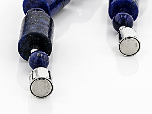 6mm Round & 15x10mm Barrel Shape Lapis Lazuli Sterling Silver Bead Necklace - Size 20