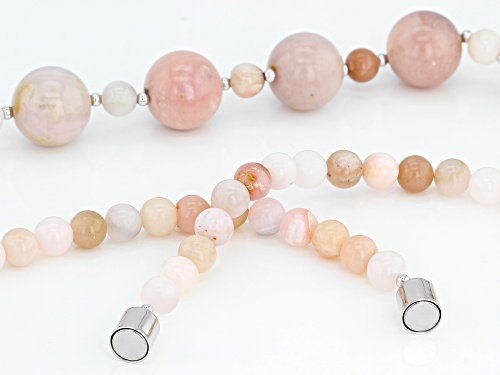 6mm & 14mm Round Peruvian Pink Opal Sterling Silver Bead Necklace - Size 20