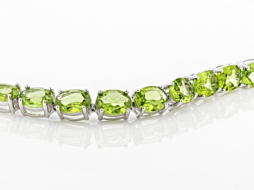 20.53ctw Oval Manchurian Peridot™ Rhodium Over Sterling Silver Tennis Bracelet - Size 8