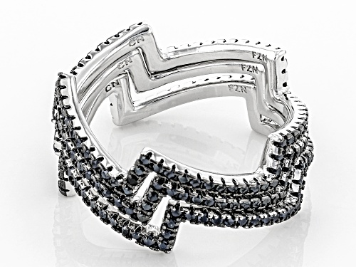 1.26ctw Round Black Spinel Rhodium Over Sterling Silver 3 Eternity Band Rings Set - Size 6
