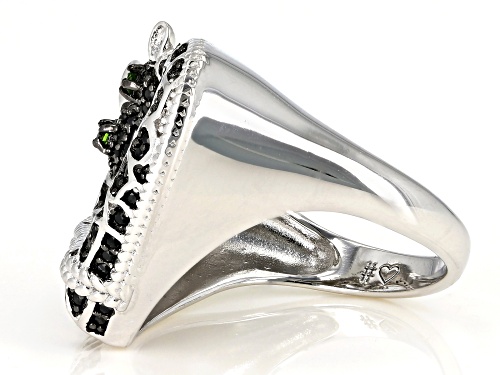 .78ctw Black Spinel & .03ctw Chrome Diopside Rhodium Over Silver Mother & Child Giraffe Heart Ring - Size 7