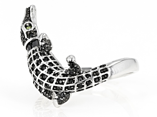 .77ctw Round & Baguette Black Spinel with .02ctw Chrome Diopside Rhodium Over Silver Alligator Ring - Size 9