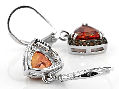 1.87CTW RED LABRADORITE WITH .23CTW SMOKY QUARTZ RHODIUM OVER STERLING SILVER DANGLE EARRINGS