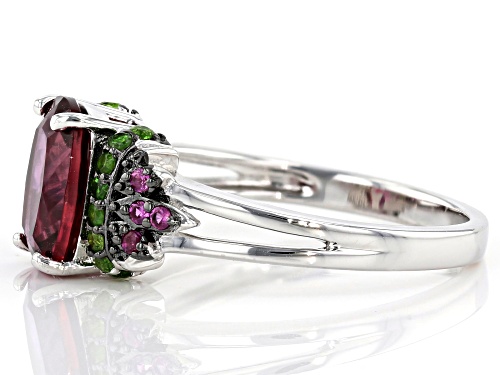 1.60ctw Lab Created Bixbite, Lab Created Ruby & Russian Chrome Diopside Rhodium Over Silver Ring - Size 7