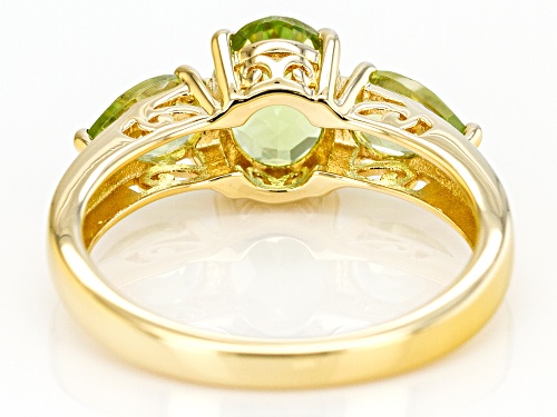 1.90CTW OVAL AND PEAR SHAPE MANCHURIAN PERIDOT(TM) 18K GOLD OVER SILVER 3-STONE RING - Size 8