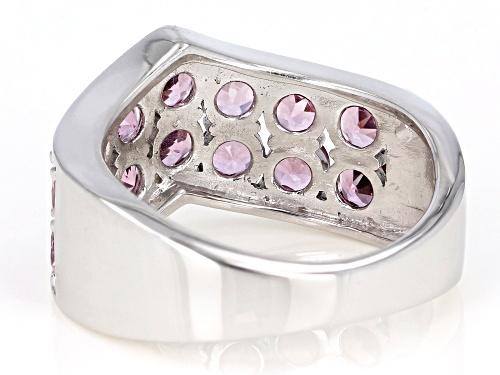 2.92ctw Round Blush Color Garnet Rhodium Over Silver 2-Row Chevron Band Ring - Size 8