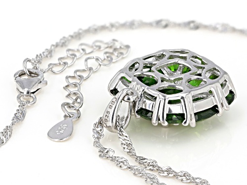 6.09ctw Mixed Shape Russian Chrome Diopside Rhodium Over Sterling Silver Pendant with Chain