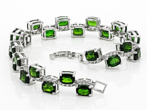 19.33ctw Russian Chrome Diopside with 2.08ctw White Zircon Rhodium Over Sterling Silver Bracelet - Size 8