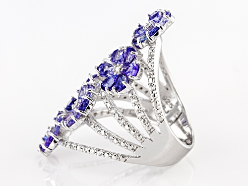 3.09ctw Pear Shape Tanzanite with .25ctw Round White Zircon Rhodium Over Sterling Silver Ring - Size 7