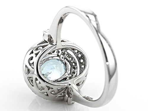1.59ct Oval Blue Zircon with .36ctw Round White Zircon Rhodium Over Sterling Silver Ring - Size 7