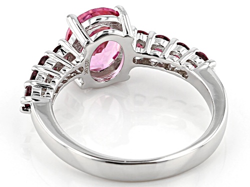 1.70ct Oval Pink Topaz With .60ctw Round  Raspberry Color Rhodolite Rhodium Over Silver Ring - Size 7