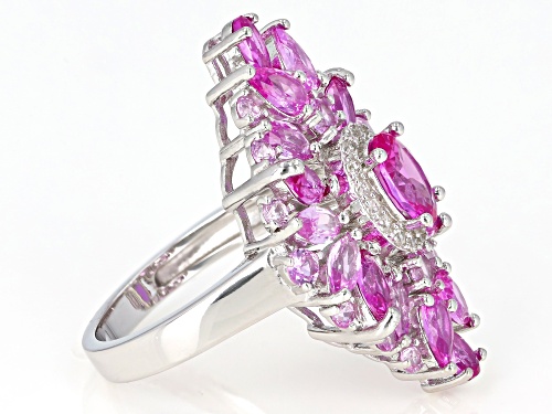 4.77ctw Mixed Shape Lab Created Pink Sapphire & .18ctw Round White Zircon Rhodium Over Silver Ring - Size 7