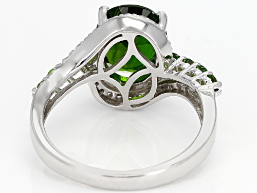 2.38ctw Oval & Round Chrome Diopside With .32ctw Round White Zircon Rhodium Over Silver Ring - Size 7