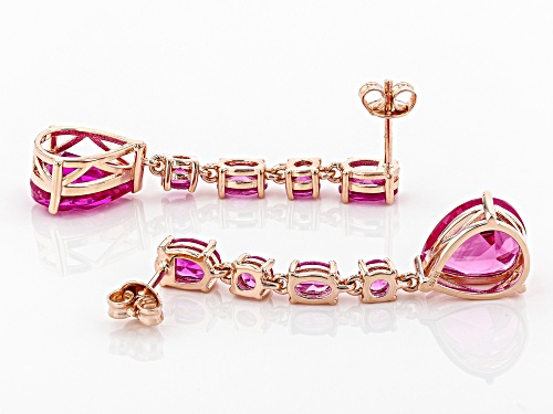 11.94ctw Mixed Shape Lab Created Pink Sapphire 18k Rose Gold Over Sterling Silver Dangle Earrings