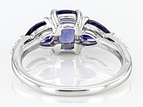 1.25ctw Cushion and Pear Shape Iolite, with .02ctw White Topaz Rhodium Over Silver 3-Stone Ring - Size 7