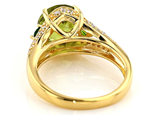 2.97ctw Manchurian Peridot™, Russian Chrome Diopside & White Zircon 18k Gold Over Silver Ring - Size 8