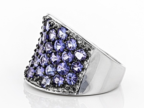 3.26ctw round tanzanite rhodium over sterling silver cluster band ring. - Size 7
