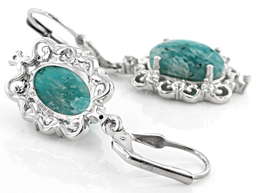 12x8mm Amazonite with .54ctw White Zircon Rhodium Over Sterling Silver Dangle Earrings