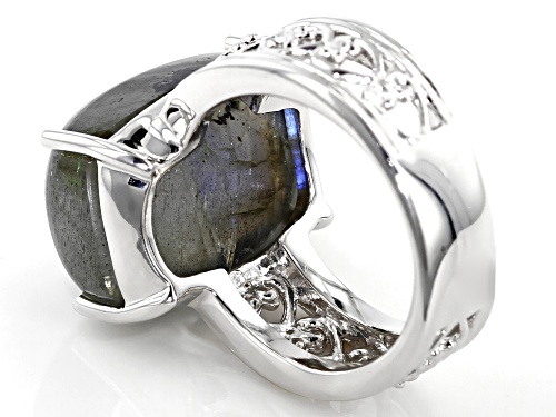18x13mm Rectangular Cushion Labradorite Rhodium Over Sterling Silver Solitaire Ring - Size 7