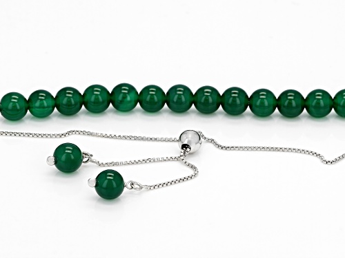 6mm Round Green Onyx Rhodium Over Sterling Silver Bead, Bolo Bracelet Adjusts Approximately 6