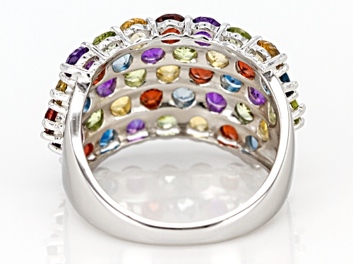 4.65ctw Round Multi-Gemstone Rhodium Over Sterling Silver Cluster Band Ring - Size 8