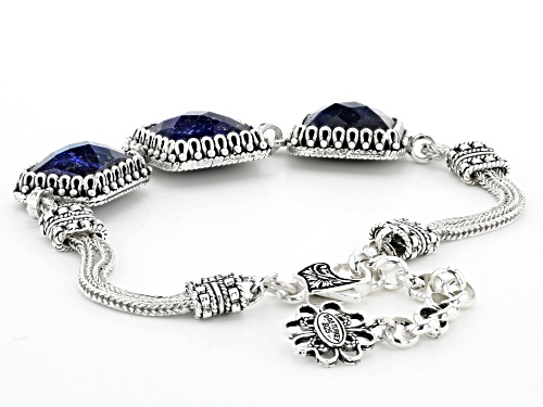 Artisan Collection of Turkey™ 5.00ctw Square & Rectangular Blue Sapphire 3-Stone Silver Bracelet - Size 6.5