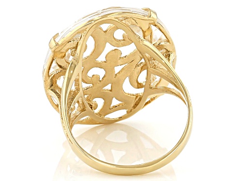 Artisan Collection Of Turkey™ 20.00ct White Quartz 18K Yellow Gold Over Silver Scroll-work Ring - Size 5