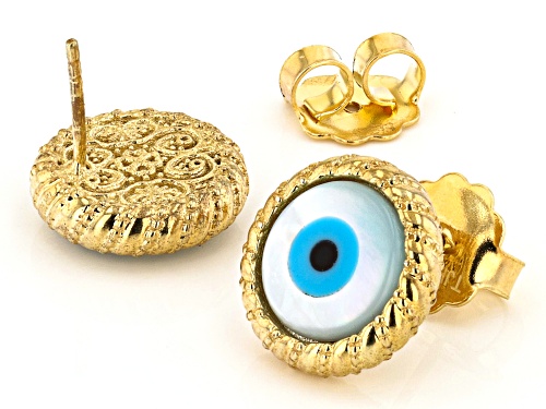 Artisan Collection of Turkey™ Mother of Pearl & Multi Resin Evil Eye 18K Gold Over Silver Earrings