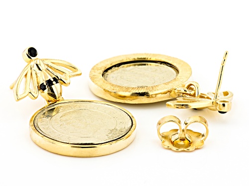 Artisan Collection Of Turkey™ 0.20ctw Black Spinel & Turkish Coin 18K Gold Over Silver Bee Earrings