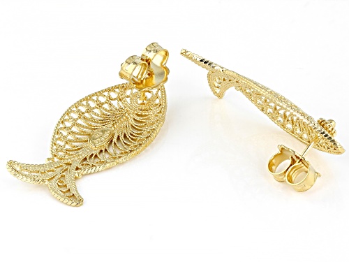Artisan Collection of Turkey™ 18k Yellow Gold Over Sterling Silver Fish Earrings