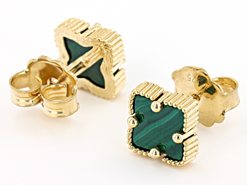 Artisan Collection of Turkey™ 10mm Star Malachite 18k Yellow Gold Over Sterling Silver Stud Earrings