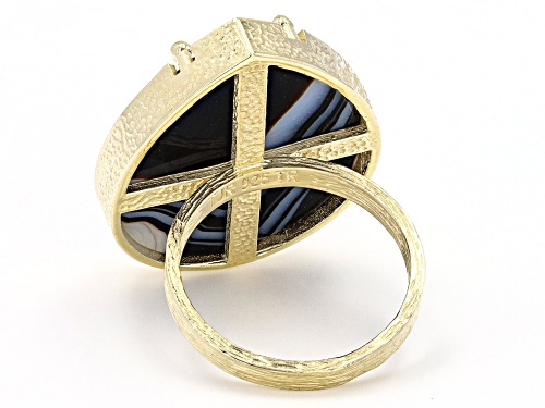 Artisan Collection of Turkey™ 25x20mm Banded Black Agate 18k Yellow Gold Over Sterling Silver Ring - Size 7