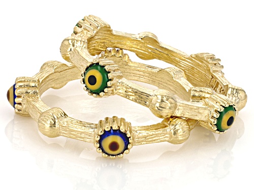Artisan Collection of Turkey™ Multi-Color Enamel Set of 2 18k Yellow Gold Over Silver Evil Eye Rings - Size 7