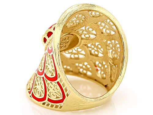 Artisan Collection of Turkey™ 8mm Red Coral & Enamel 18K Gold Over Sterling Silver Ring - Size 6