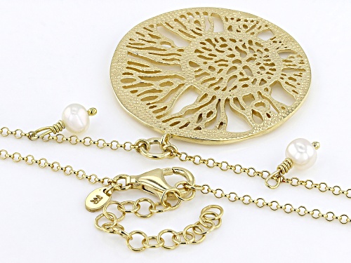 Artisan Collection of Turkey™ Cultured Freshwater Pearl 18K Gold Over Silver Medallion Necklace - Size 18