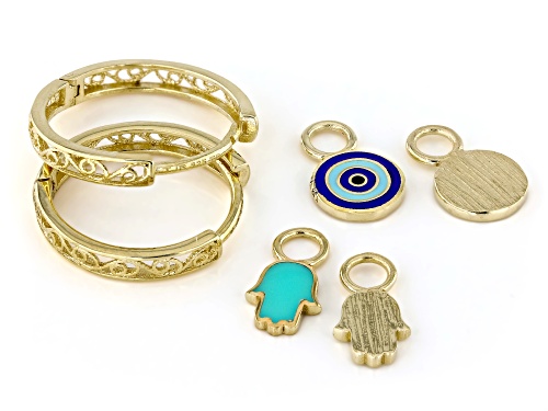 Artisan Collection of Turkey™ Multi-Color Enamel 18K Yellow Gold Over Silver Charm Earrings Set
