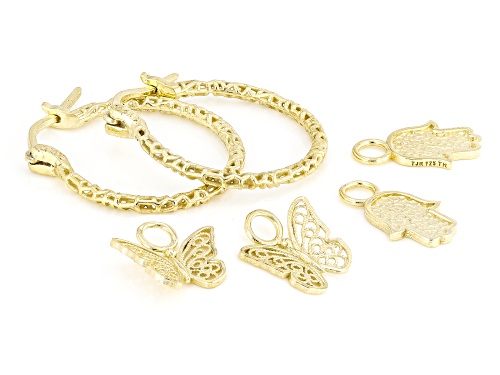 Artisan Collection of Turkey™ 20mm 18K Gold Over Sterling Silver Filigree Hoop Earring Charm Set