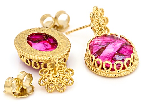 Artisan Collection of Turkey™ Turquoise & Purple Spiny Oyster Doublet 18k Gold Over Silver Earrings