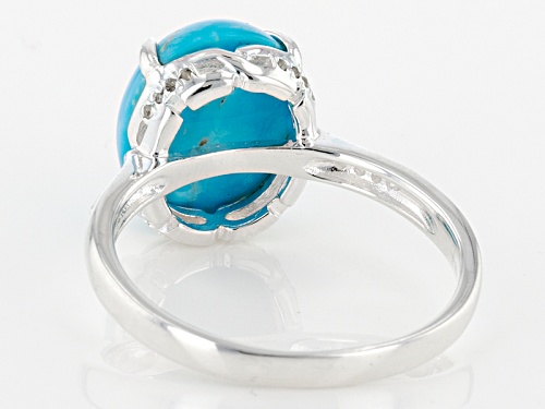 Oval Sleeping Beauty Turquoise, .09ctw Round White Topaz Silver Ring - Size 12