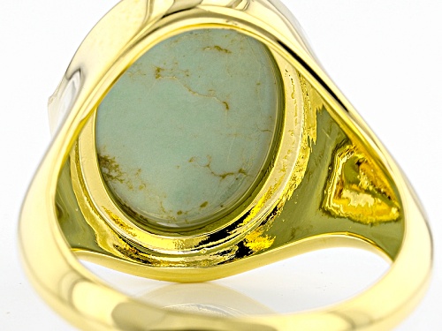 16x12mm Oval Kingman Blue Turquoise 18k Gold Over Brass Ring - Size 7