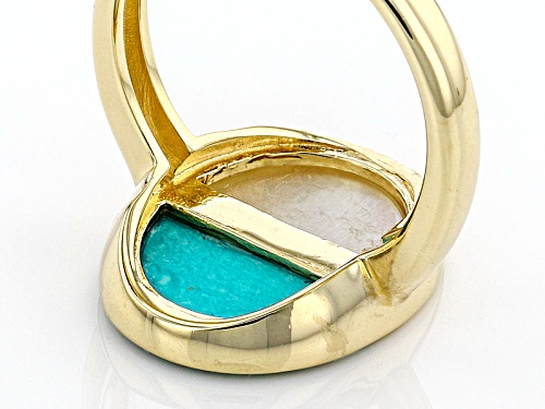 Tehya Oyama Turquoise™ Crescent Shape Turquoise And Mother Of Pearl 18k Gold Over Silver Ring - Size 10