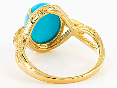 Sleeping Beauty Turquoise & .11ctw White Topaz 18k Gold Over Silver Ring - Size 12