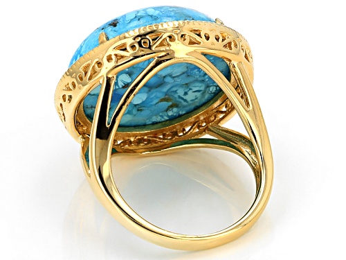 20mm Round Cabochon Arizona Turquoise 18k Gold Over Silver Ring - Size 4