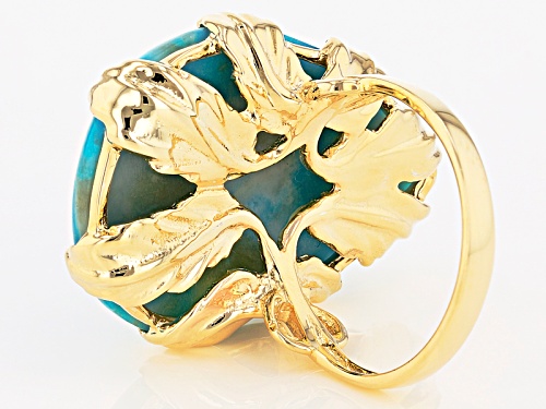 30x20mm Pear Shape Kingman Turquoise Solitaire 18k Gold Over Silver Ring - Size 4