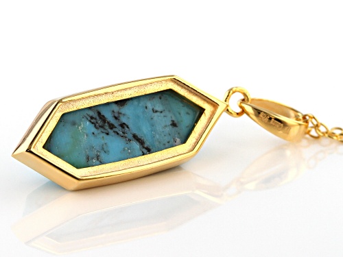20x7mm Blue Kingman Turquoise 18k Gold Over Silver Pendant With Chain